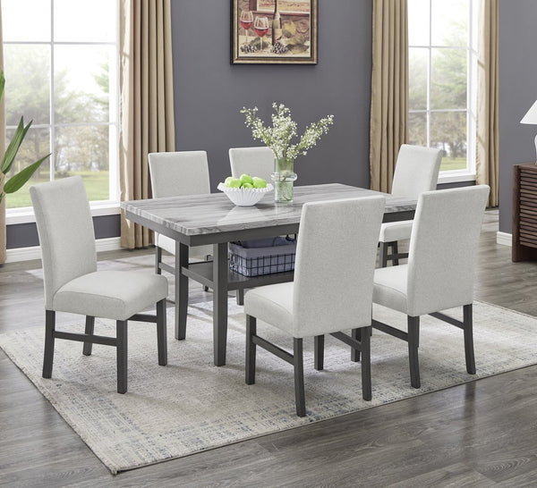 English Elm Luna 7 Piece Rectangular Faux Marble Dining Set Seats Six with Upholstered Chairs B2749S00322