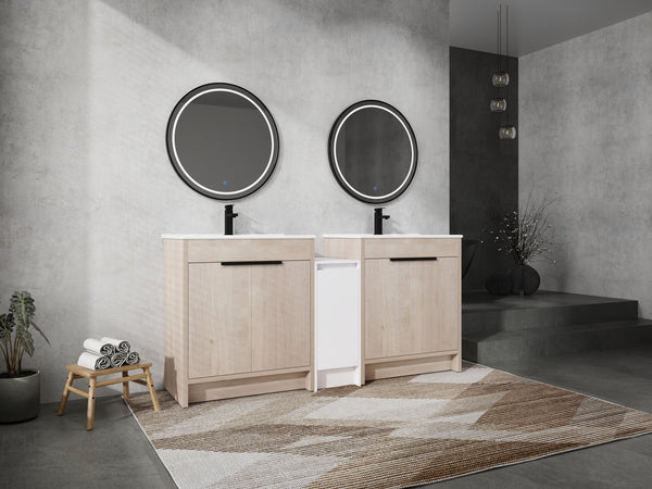 English Elm 72 Inch Freestanding Bathroom Vanity With Ceramic Sink, Soft-Close Doors & Ample Storage Solutions W999S00318