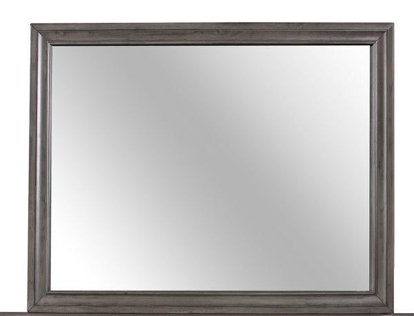English Elm RYDER Large Grey Wall Mirror with Beveled Glass and Solid Wood Trim — Stylish Oversized MDF Frame, Easy Mounting B201P215945