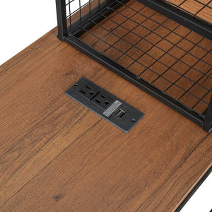 English Elm Full Size Metal House Bed Frame with Desk, Shelves, USB Power Ports & Playful Roof for Kids Room Delight Black N737P173491B