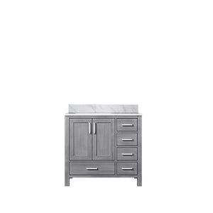 English Elm Distressed Grey Bath Vanity With Carrara Marble Top - 36 In. W, Soft-Close Drawers, Timeless Design B2731P258840