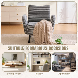 English Elm Modern Bouclé Armchair with High-Density Foam, Side Pocket & Solid Wood Legs for Cozy Reading Spots Dark Gray W395P376572