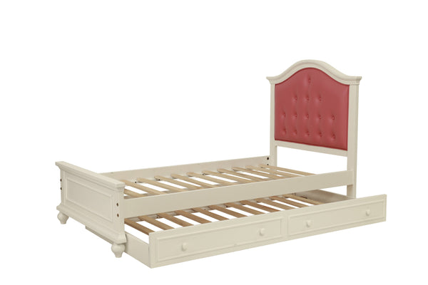English Elm Contemporary Twin Bed with Trundle and Tufted Upholstered Headboard, Sturdy Slats, Kids Bedroom Furniture Pink,White 83 L x 12 W x 9 H B011S02033