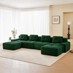 English Elm 153" Modern U-Shaped Modular Sectional Sofa - Luxurious Corduroy Couch With Deep Seats & Ottomans W714S01491