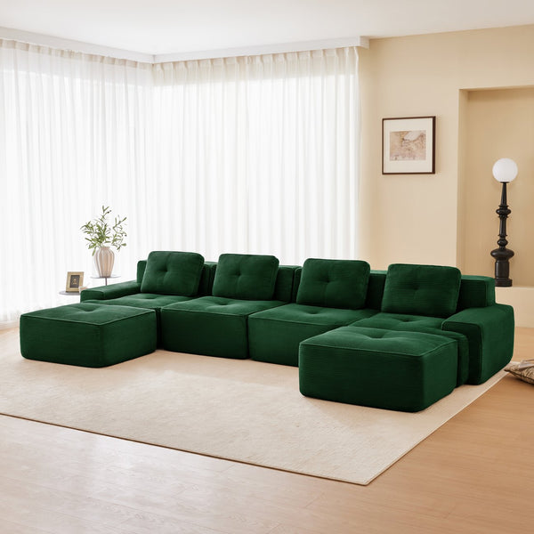English Elm 153" Modern U-Shaped Modular Sectional Sofa - Luxurious Corduroy Couch With Deep Seats & Ottomans W714S01491