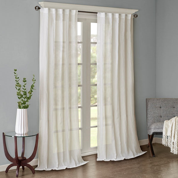 English Elm Solid Crushed Curtain Panel Pair - Elegant Sheer Window Treatments, Versatile Hanging Options, 2 Pcs B03598153-GIGA