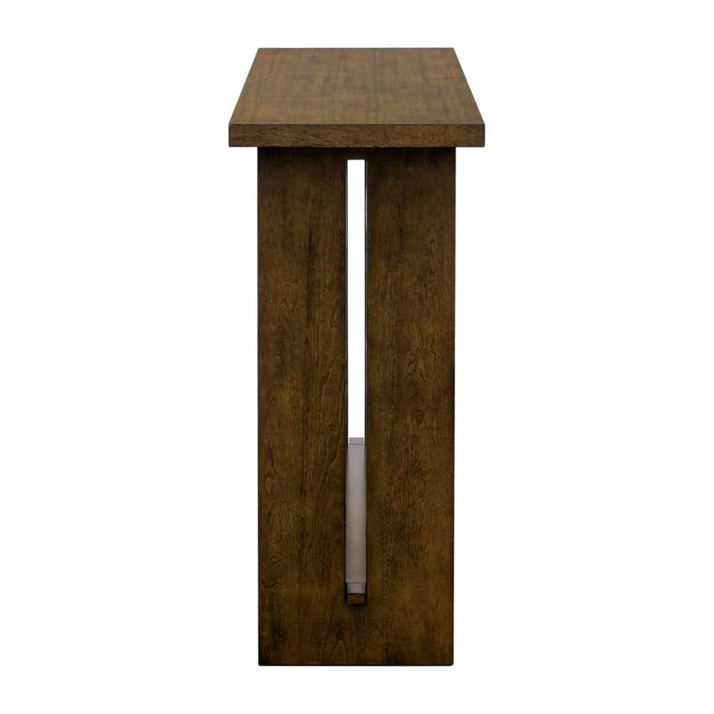 JLA Home Martha Stewart - Console Shiloh Slim Console Table in Warm Wood Finish with Slotted-Panel Legs, Lower Shelf Storage, Versatile Style MT120-0190