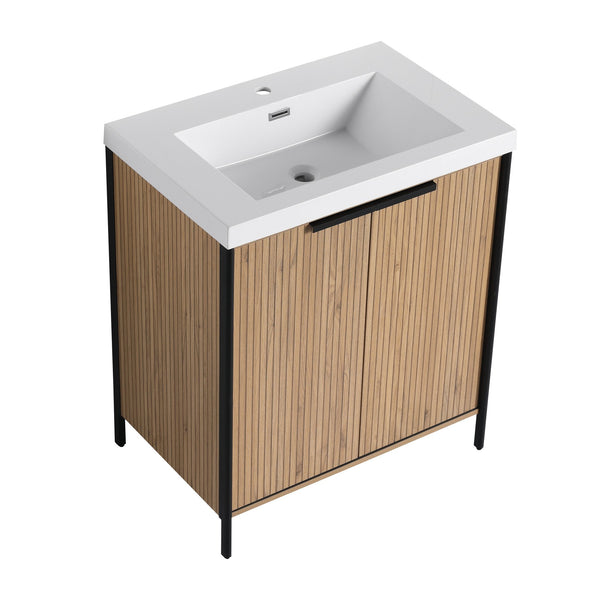 English Elm 30" Modern Freestanding Bathroom Vanity with Resin Sink, Soft-Close Doors, Adjustable Shelf, Durable Plywood Finish Light Coffee W999S00295