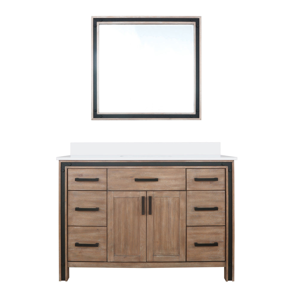English Elm Rustic Barnwood 48" Bath Vanity with White Quartz Top, Soft-Close Drawers, Mirror & Ample Storage B2731S00807