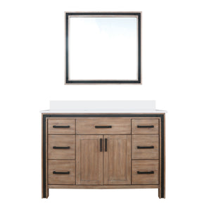 English Elm Rustic Barnwood 48" Bath Vanity with White Quartz Top, Soft-Close Drawers, Mirror & Ample Storage B2731S00807