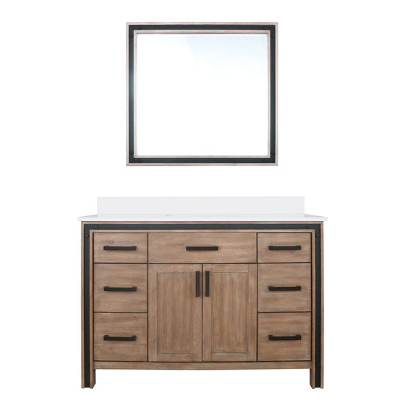 English Elm Rustic Barnwood 48" Bath Vanity with White Quartz Top, Soft-Close Drawers, Mirror & Ample Storage B2731S00807