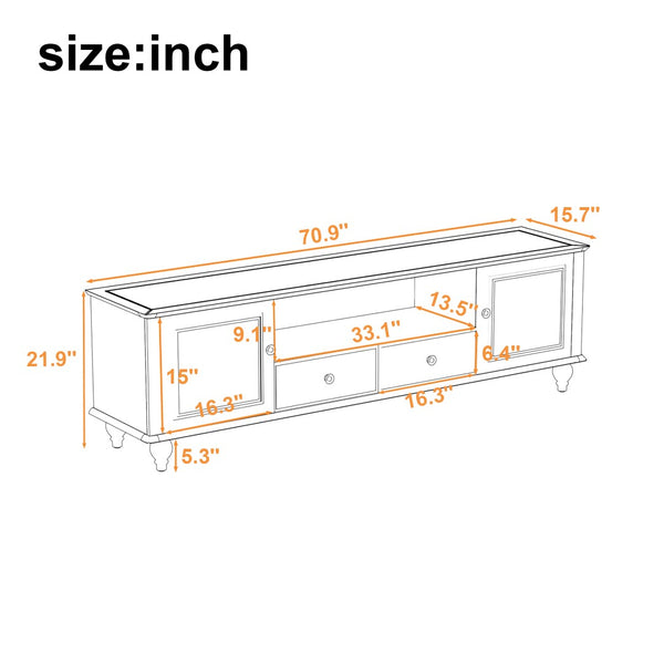 English Elm Vibe 70.9" Modern Tv Stand For Large Tvs, Stylish Entertainment Center With Smart Storage Solutions N724P286415K-GIGA