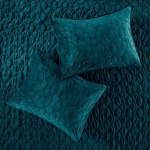 JLA Home Madison Park - 3 Velvet Quilt Set with Plush Polyester Velvet, Geometric Stitching, Antimicrobial Finish for Cozy Beds Teal MP13-4612