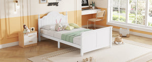 English Elm Twin Solid Wood Platform Bed with Guardrail for Kids, Low-Profile Sturdy Pine Frame, Safe Sleep Solution White 45.75 L x 26 W x 6.5 H W2593P339596