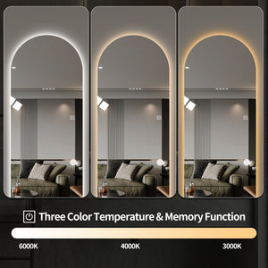 English Elm 65" Arch Full Length Wall Mirror with Dimmable Led Lighting for Bedroom or Entryway W2709P435584