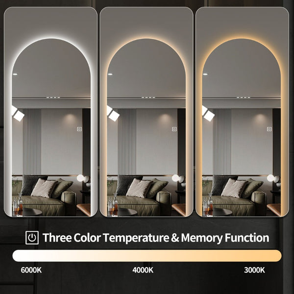 English Elm 65" Arch Full Length Wall Mirror with Dimmable Led Lighting for Bedroom or Entryway W2709P435584
