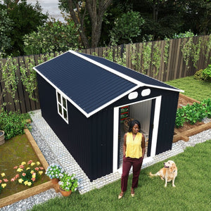 English Elm Campcraft 8x12 Outdoor Metal Storage Shed Lockable Weatherproof Backyard Tool House Dark Gray W1598S00042