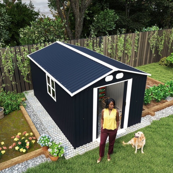 English Elm Campcraft 8x12 Outdoor Metal Storage Shed Lockable Weatherproof Backyard Tool House Dark Gray W1598S00042