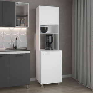 English Elm White Kitchen Pantry With Open Shelving, Two-Door Storage, And Modern Metal Legs For Style & Function B062P323173-GIGA