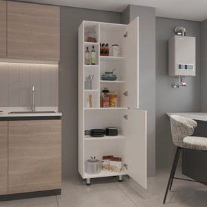 English Elm Shiprock Vertical Pantry Cabinet White – Slim Engineered Wood Storage with Silver Handles, Durable Stylish Design B092P368945