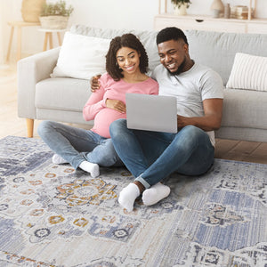 English Elm Loom Medallion Area Rug 5X7 Cream & Gold - Stylish, Non-Shedding, Stain Resistant For Any Room Decor B335P289532