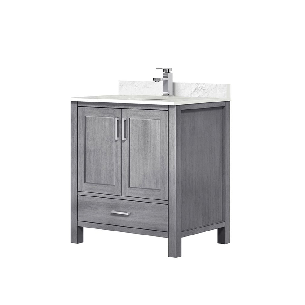 English Elm Distressed Grey 30" Bath Vanity with Carrara Marble Top, Soft-Close Storage & Chrome Faucet Set B2731P259005