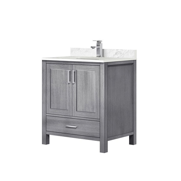 English Elm Distressed Grey 30" Bath Vanity with Carrara Marble Top, Soft-Close Storage & Chrome Faucet Set B2731P259005