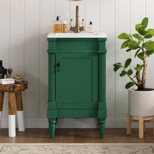 English Elm 18-Inch Modern Bathroom Vanity with Sink Compact Retro Design Durable MDF & Solid Wood Legs Storage-Friendly Green N710P257401F
