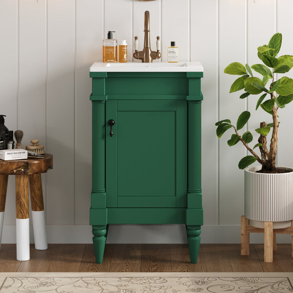 English Elm 18-Inch Modern Bathroom Vanity with Sink Compact Retro Design Durable MDF & Solid Wood Legs Storage-Friendly Green N710P257401F