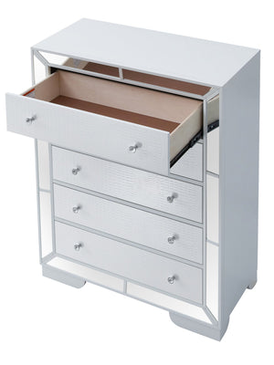 English Elm Sleek White Contemporary Storage Chest 58"H x 32"W x 21"D - Silver Champagne Finish, No Setup Needed B078108444