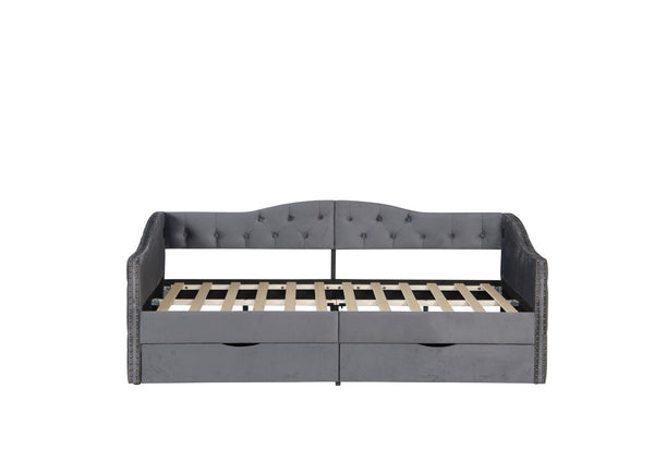 English Elm Full Boucle Upholstered Daybed with Tufted Headboard Storage Drawers and Usb Ports W1670S00027
