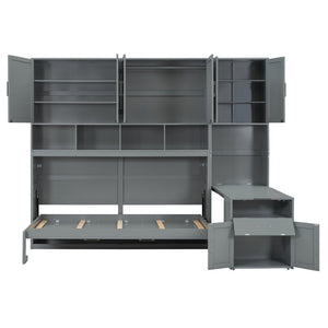English Elm Twin Murphy Wall Bed with Integrated Closet Drawers and Desk for Studio Spaces Gray LP000595AAE-1
