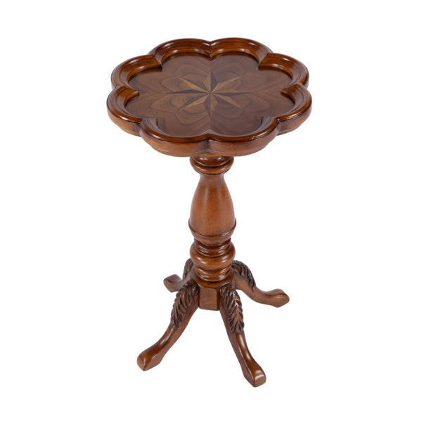 Butler Specialty Whitman Elegant Round Wood Side Table With Scalloped Edge And Intricate Carved Legs For Small Spaces Medium Brown Rubberwood Solids,Cherry Veneer,Resin,Mdf 923101-butler
