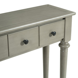 English Elm Trexm Vintage Console Table Four Drawers Pine Veneer Grey Wash Entryway Storage N715P202860E