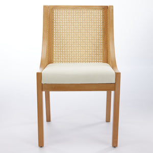 English Elm Rattan Solid Wood Dining Chair with Linen Seat and Decorative Armrests, Rustic Faux Rattan Elegance for Home Beige W1143P335052