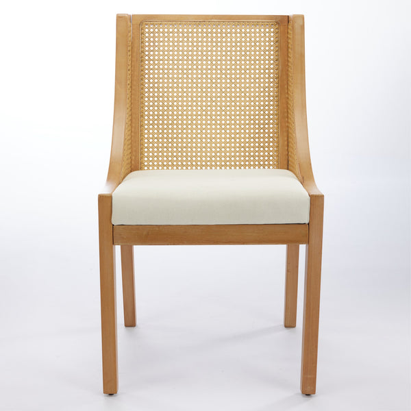 English Elm Rattan Solid Wood Dining Chair with Linen Seat and Decorative Armrests, Rustic Faux Rattan Elegance for Home Beige W1143P335052