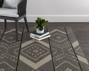 Sunpan Asana Hand-Woven Rug - Sustainable Black and Tan Medallion Design for Indoor and Outdoor Spaces 8' X 10'