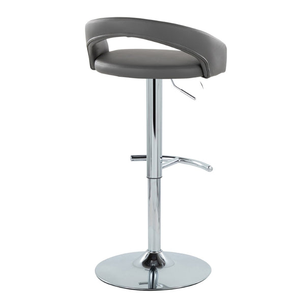 English Elm Adjustable Swivel Barstools with Chrome Base and Grey Faux Leather Set of Two B202S01987