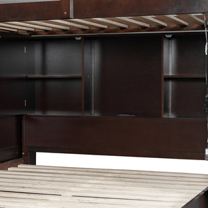 English Elm Twin Over Full Bunk Bed with Wardrobe Storage Stairs Shelves and Usb Charging Espresso LT000292AAP