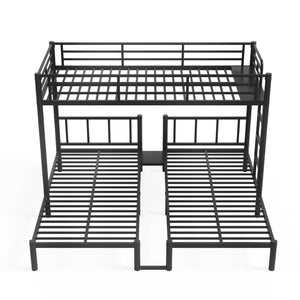 English Elm Twin Triple Bunk Bed Metal L-shaped Frame Sleeps Three Kids White Finish Black W1580S00615