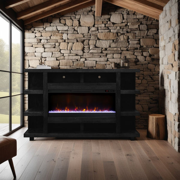 English Elm Laurel Laurel Canyon 72" Fireplace Mantel with 42" Electric Insert, Oak Craftsmanship & Cable Management Black B108P292281