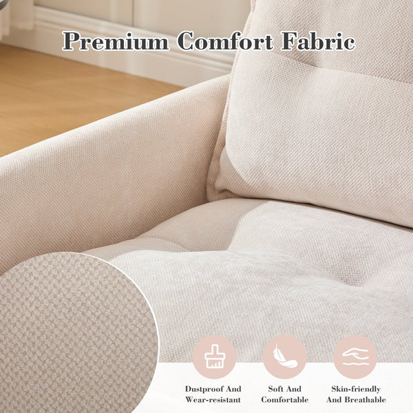 English Elm UNITED Swivel Barrel Chair with Chenille Upholstery, 360° Smooth Rotation, Padded Arm Comfort and Side Pockets for Living Room Relaxation Beige W1568P290083