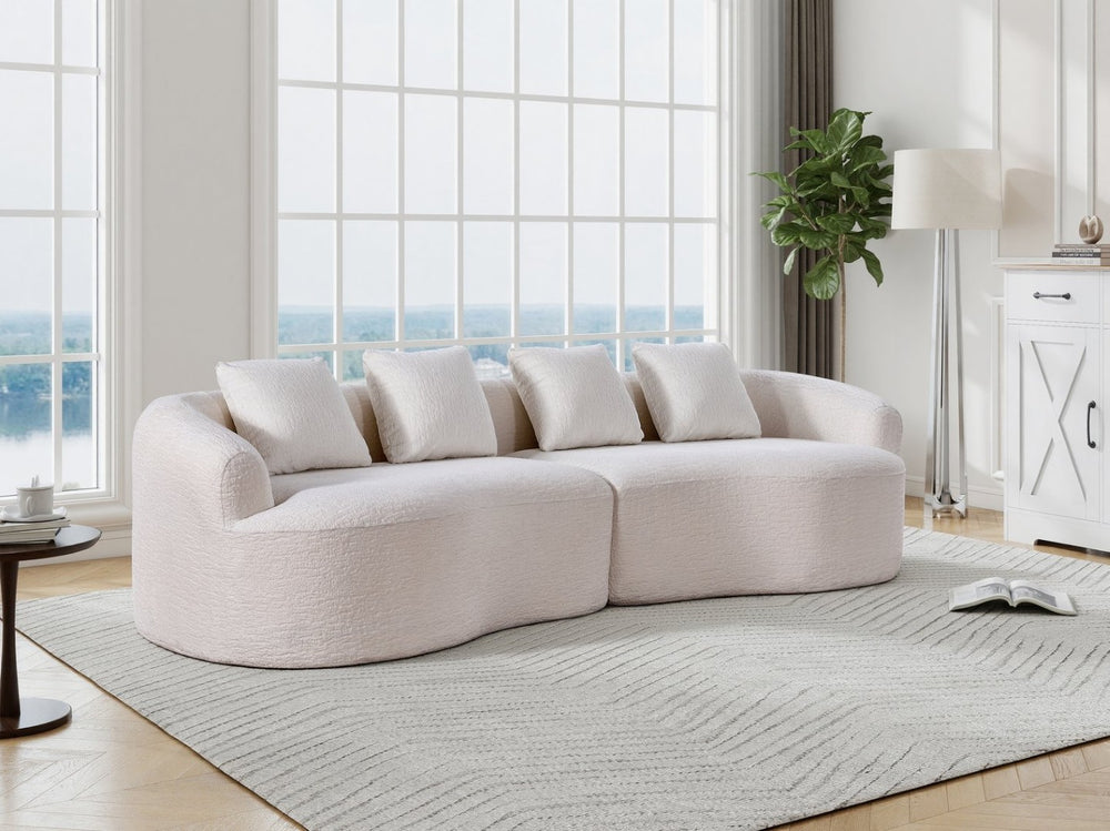 English Elm 110-inch Curved Chenille Modular Cloud Sofa Four Seat Plush Lounge for Living Room White W5527S00004