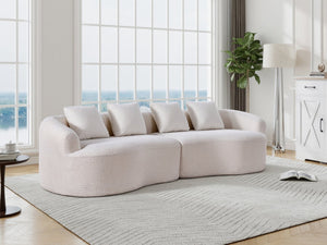English Elm 110-inch Curved Chenille Modular Cloud Sofa Four Seat Plush Lounge for Living Room White W5527S00004
