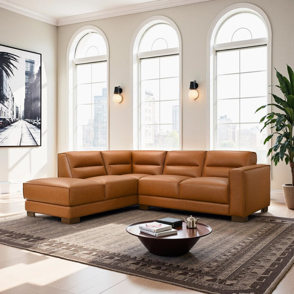 English Elm Muncie Mid-century Vegan Leather Sectional Sofa with Walnut Legs for Living Room B183S00206