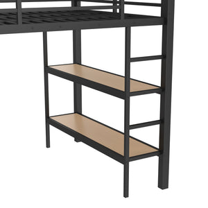 English Elm Full Size Loft Bed Frame With Integrated Wardrobe, Storage Shelves, And Pegboard For Smart Living W1580S00232
