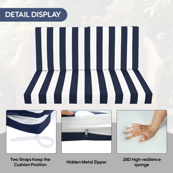 English Elm Outdoor Deep Seat Cushions for Patio Furniture Waterproof Replacement Chair Cushions Durable 24.8x8.27x16.93 Black+ Blue white stripes W419P311823