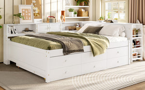 English Elm Twin Daybed Pine Frame with Trundle Desk Hutch Shelves and Storage for Kids Rooms White W1580S00461