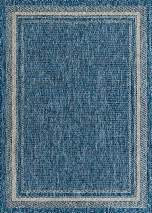 Unique Loom Outdoor Border Soft Border Machine Made Border Rug Blue, Ivory/Gray 8' 0" x 11' 4"