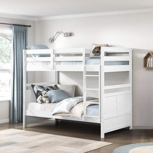English Elm Bunk Bed Twin Over Solid Wood Frame with Guard Rails for Kids Shared Rooms White B011S02321